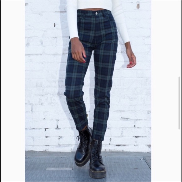 blue plaid skinny pants